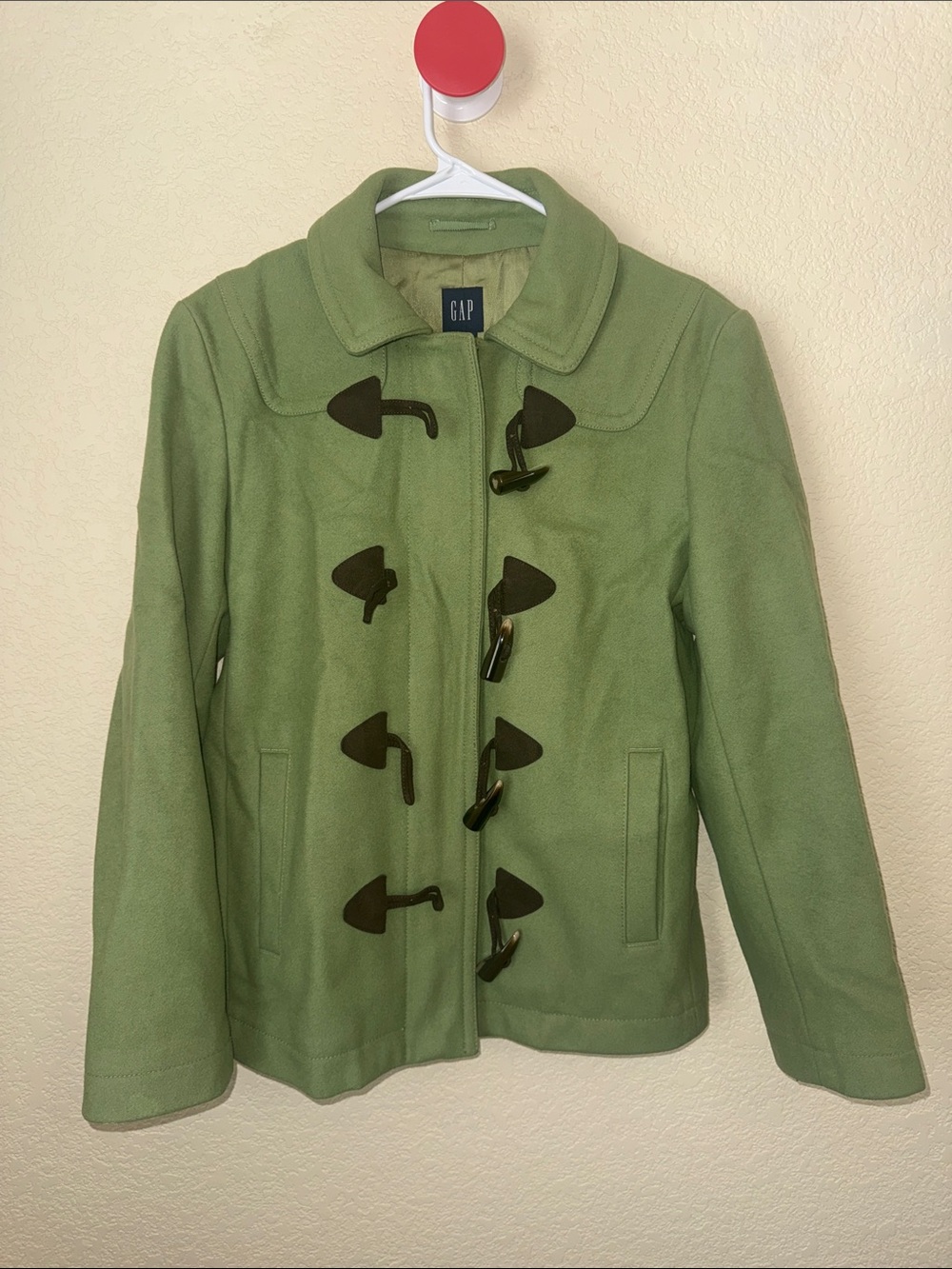Gap Wool Blend Toggle Coat Jacket Sage Green Womens Small Classic Peacoat